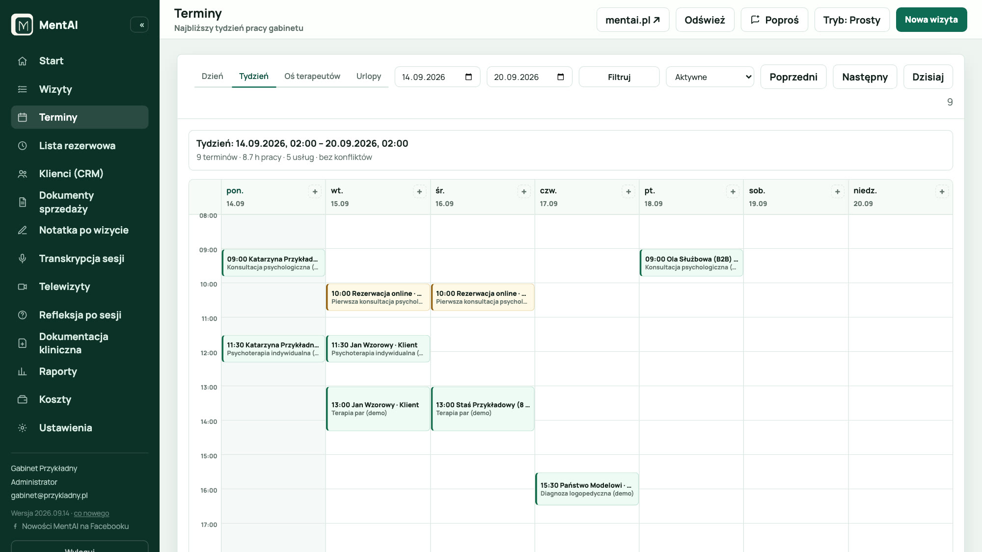 The practice's calendar in MentAI with a booking request sent by the client's assistant