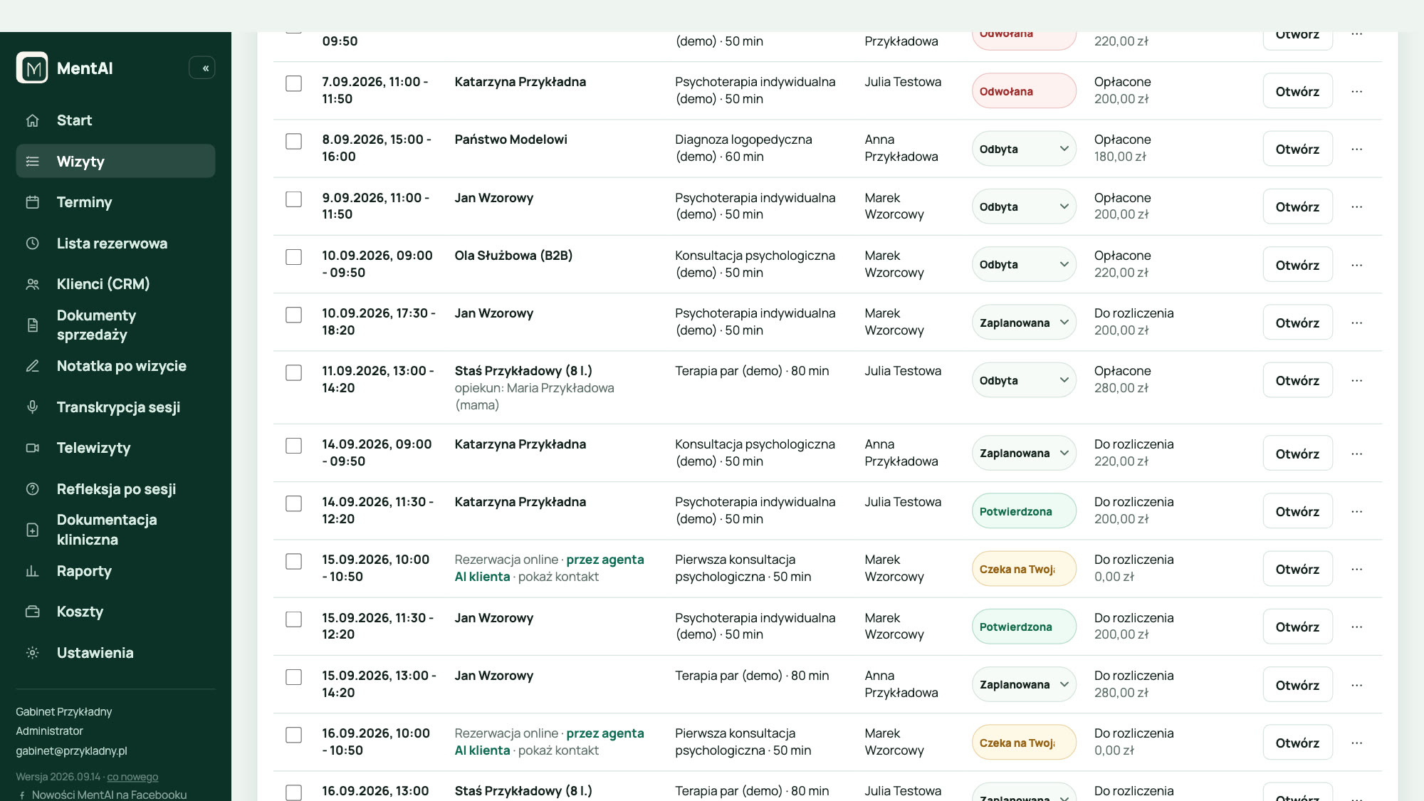 Appointment list in MentAI with the status Waiting for your decision